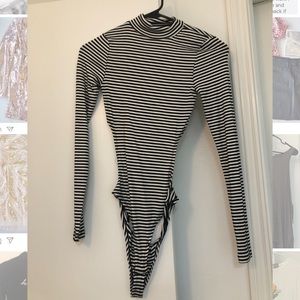 Stripe mock neck bodysuit